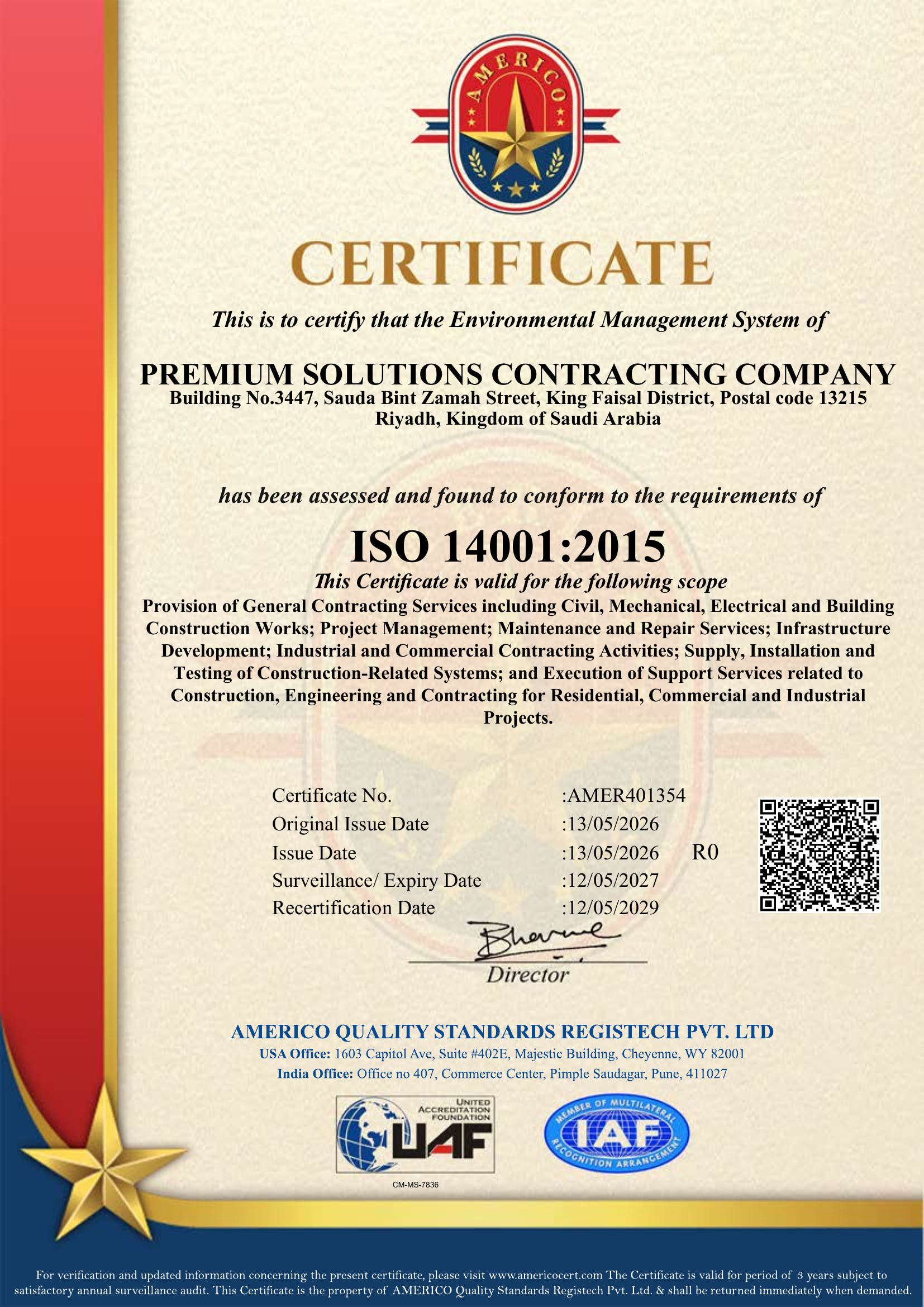 ISO 14001 certificate