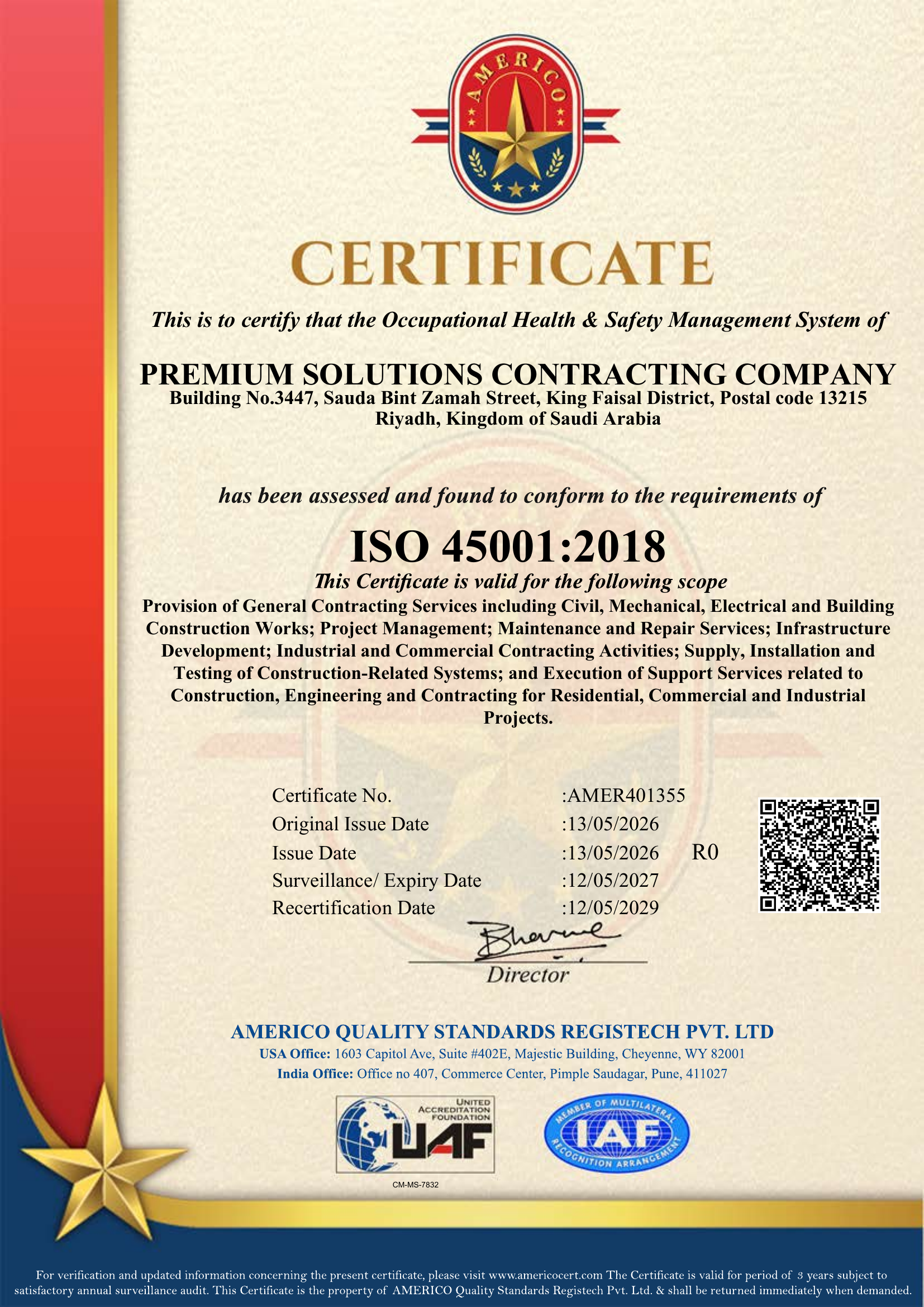 ISO 45001 certificate